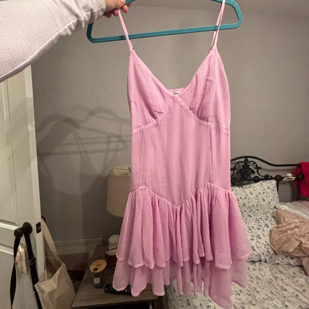 Abercrombie & Fitch Pink Dropped Waist Ruffle Tiered Mini Dress